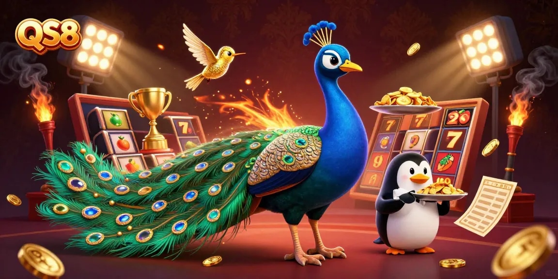 Experience dynamic slots and jackpots with QS88, showcasing vibrant casino elements and engaging characters.