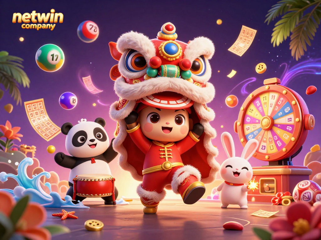 Engage with the vibrant atmosphere of netwin company featuring spirited characters in a fun casino scene.