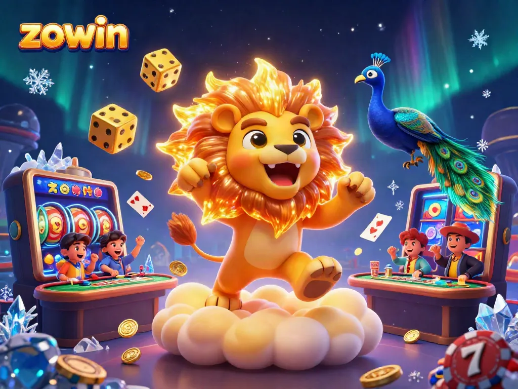 Spin the reels with Zowin in this vibrant casino scene packed with slots and excitement.