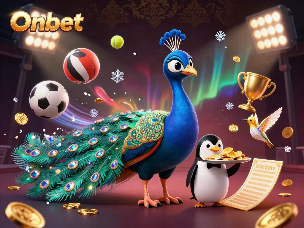 Engage with Onbet's lively casino scene showcasing vibrant characters, golden chips, and dynamic sports elements.
