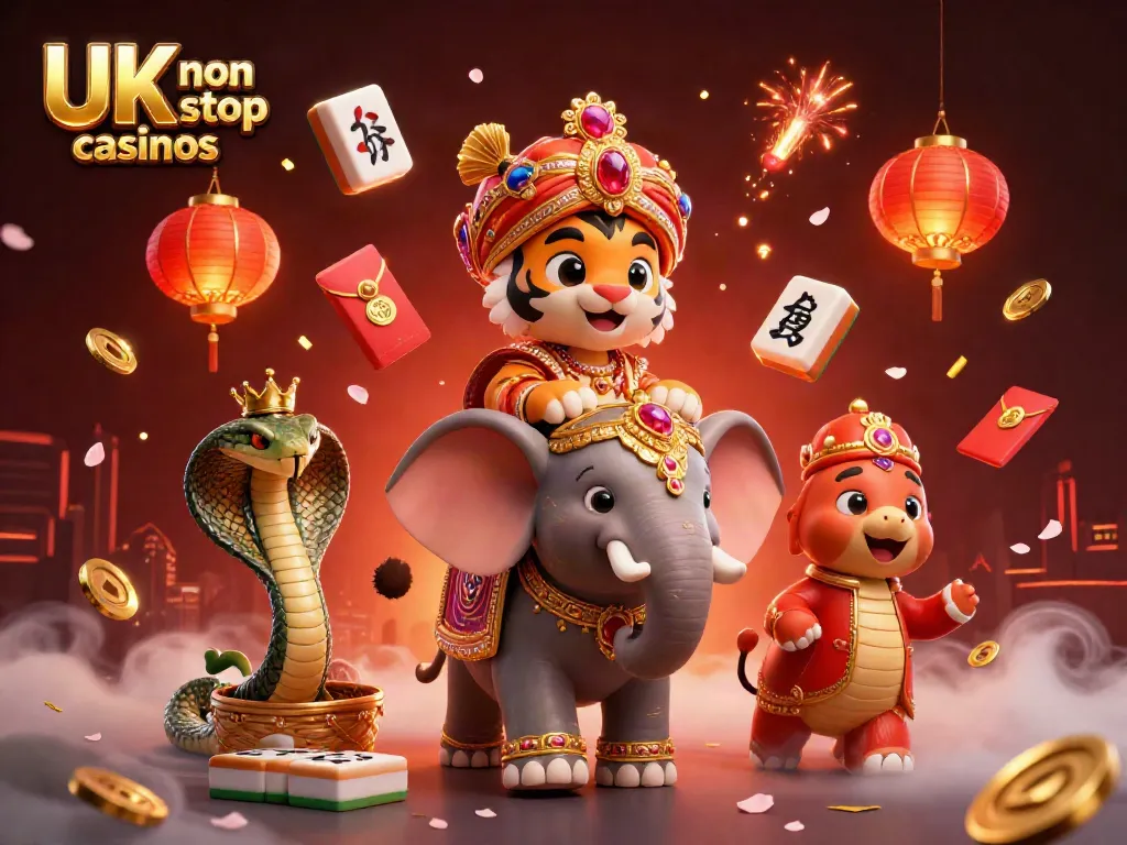 Experience the excitement of UK non gamstop casinos with vibrant characters and festive elements.