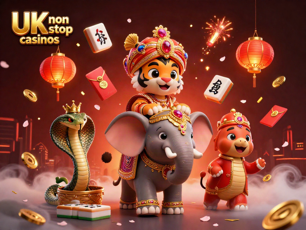 Experience the excitement of UK non gamstop casinos with vibrant characters and festive elements.