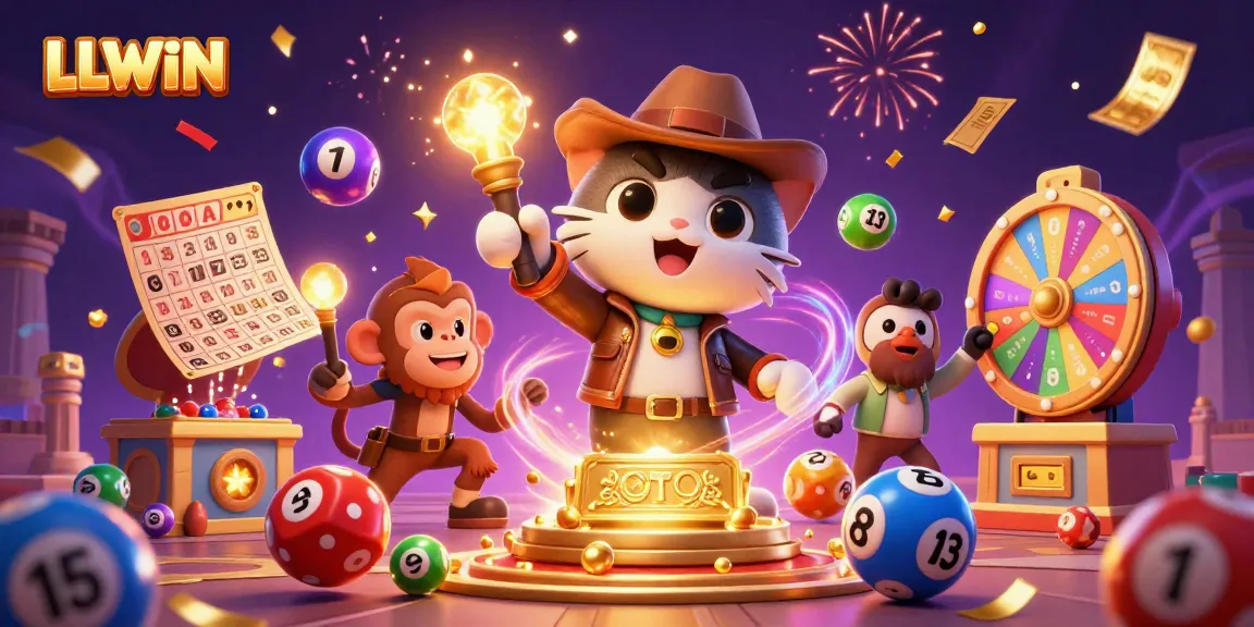 LLWIN players enjoy vibrant games with a golden casino artifact, surrounded by dynamic fun.