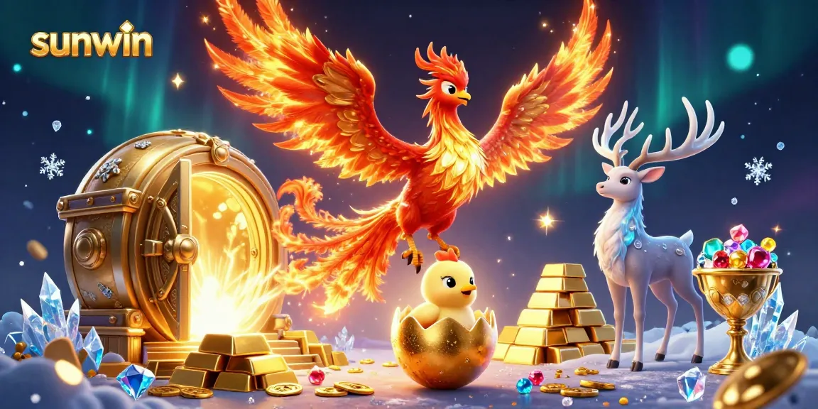 Experience the excitement of sunwin as phoenix characters embrace the casino’s treasure-themed world.